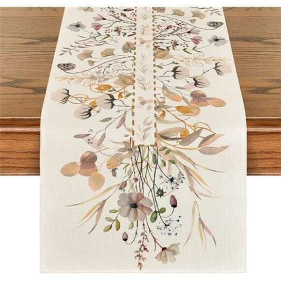 Wildflower Leaves Floral Fall Table Runner, Autumn Thanksgiving 13x72 Inch - Picture 7 of 7
